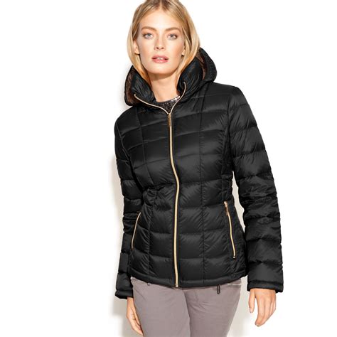 michael kors hooded quilted down packable puffer|Michael Kors lightweight down jacket.